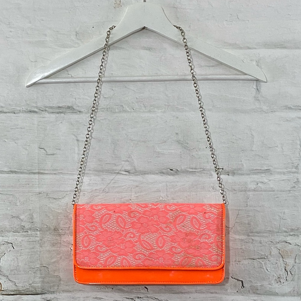 Aldo Orange Lace & Patent Leather Clutch Purse